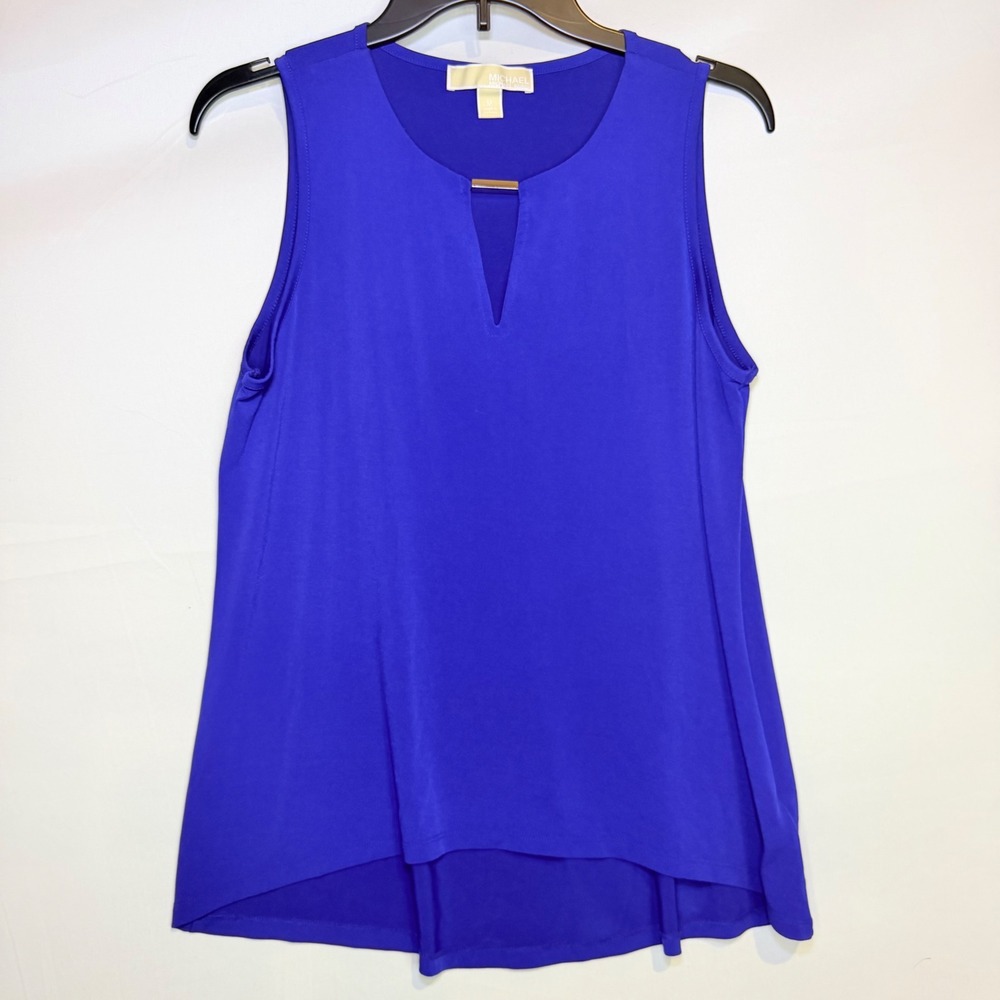 Michael Michael Kors Royal Blue Sleeveless Blouse Gold Hardware Keyhole Top M